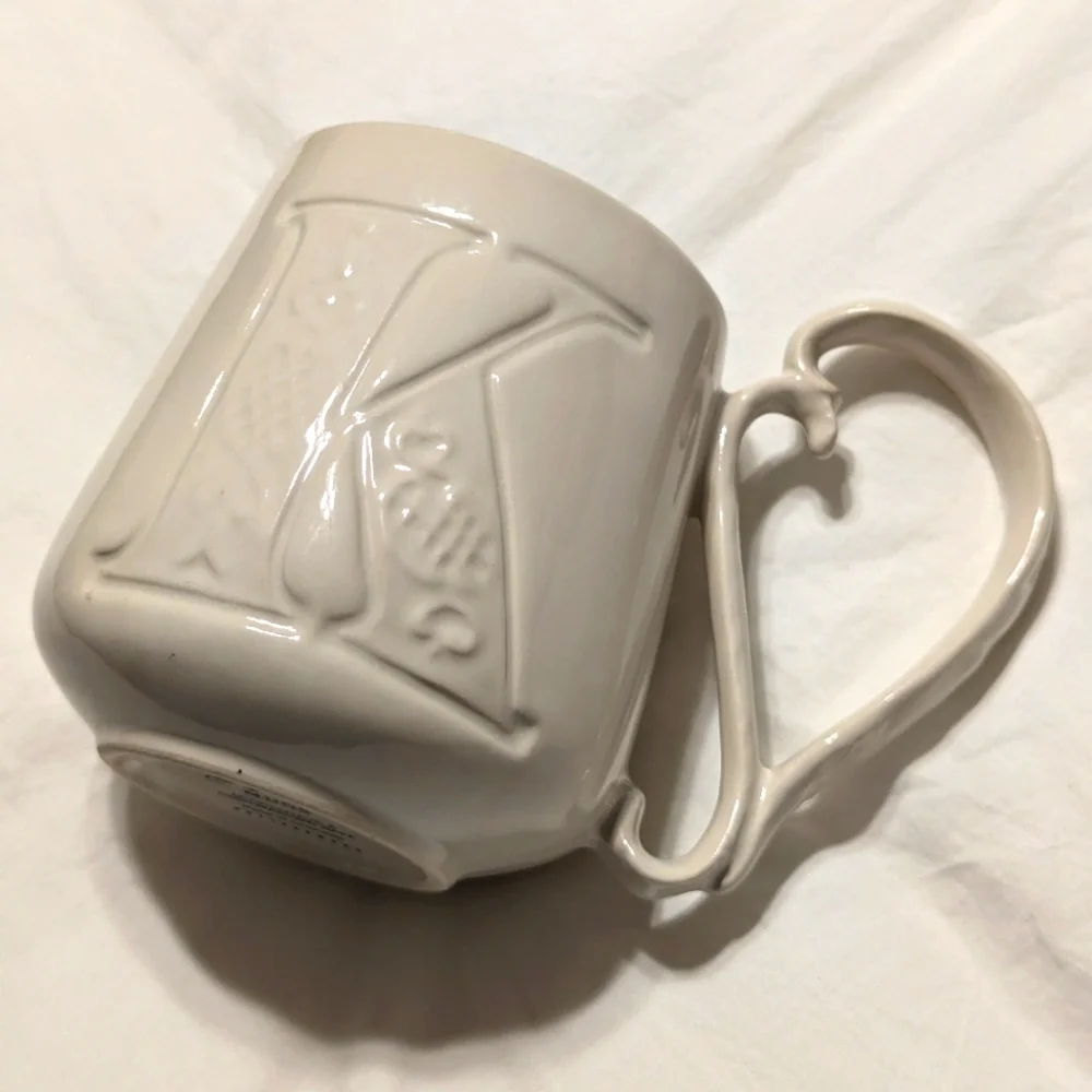 Pottery Barn Fancy Letter K Monogram Mug - Off White - Ceramic